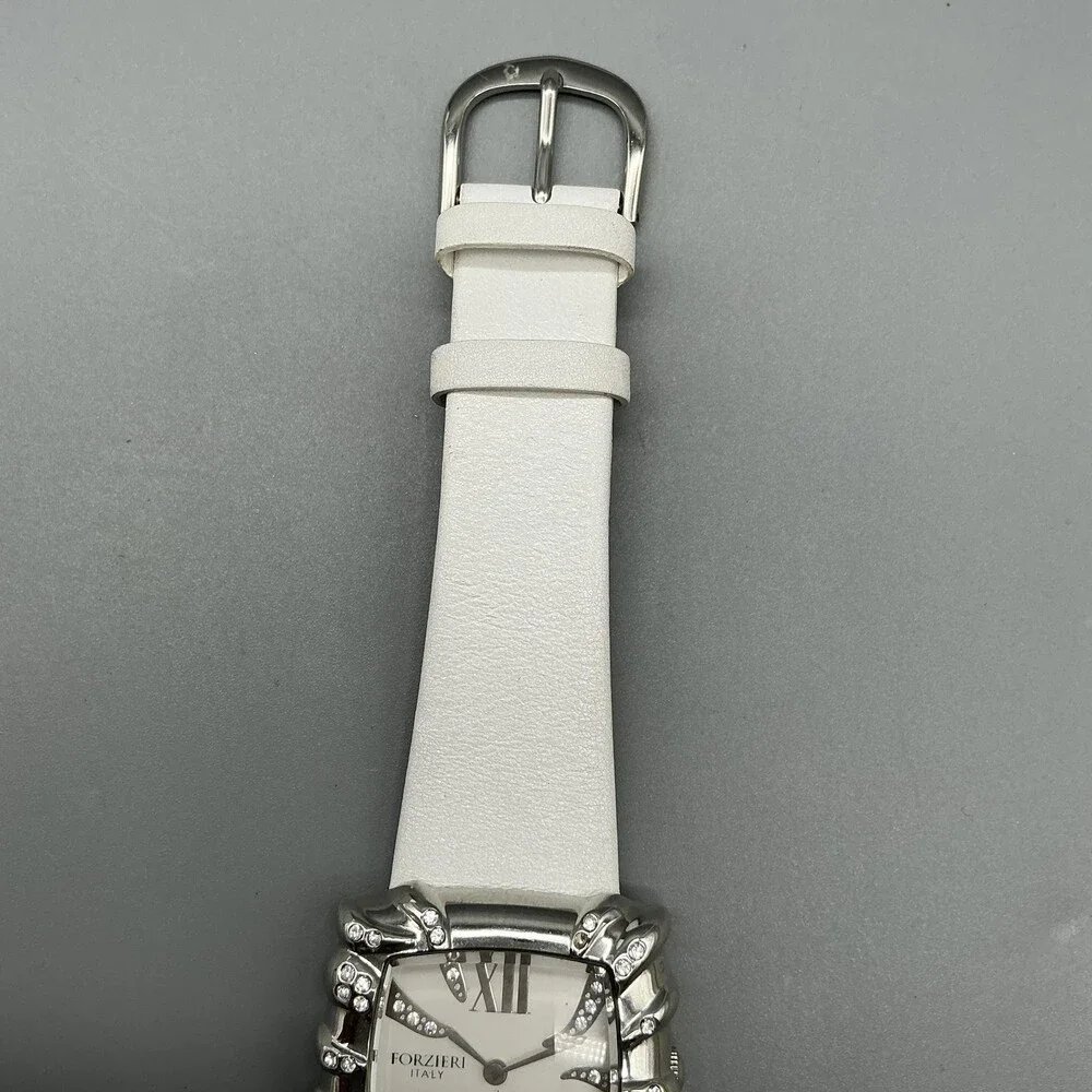 Forzieri Italiana Womens Watch 34mm Silver Tone Leather Crystals New Battery